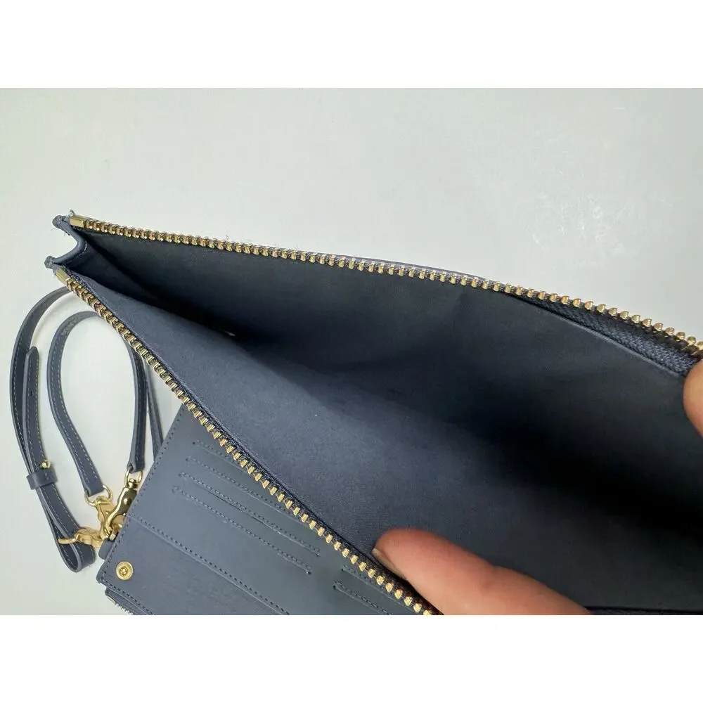 Dagne Dover Double Zip Crossbody in Dusty Blue with Gold Hardware